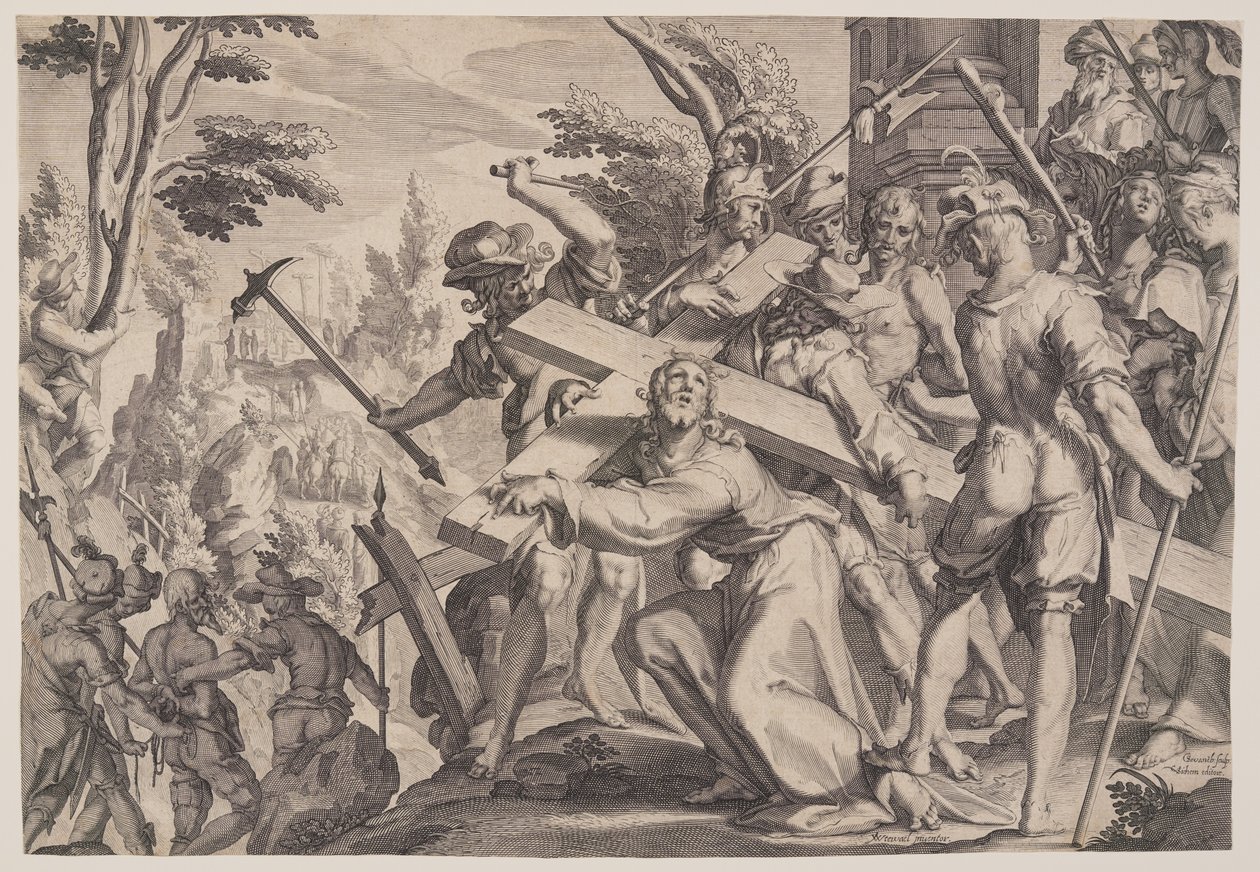Kristus bär korset, plansch 4 från Rättvisans troner (Thronus Iustitiae) av Willem van Swanenburgh