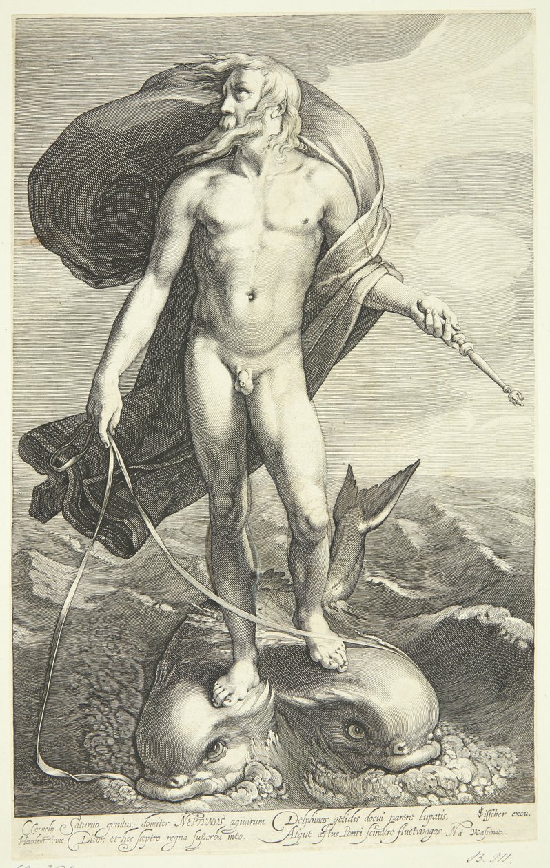 Neptunus rider på två delfiner av Willem van Swanenburgh