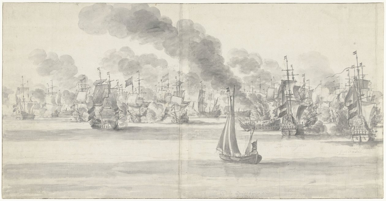 Slaget vid Katwijk (vänster sida), 1653 av Willem van de Velde (I)