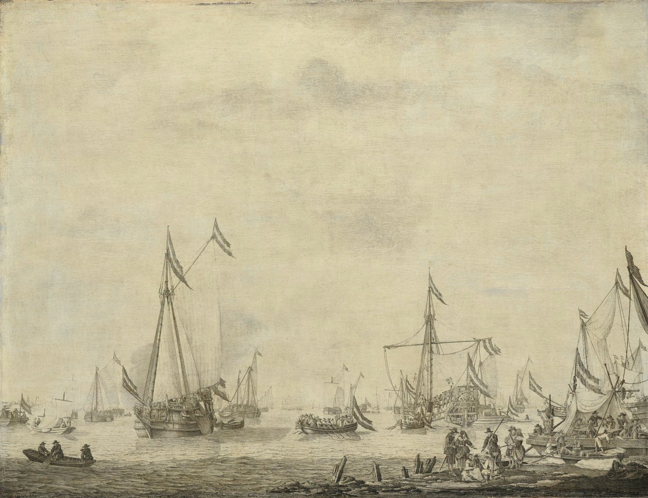 Royal Yacht and State Yacht Segla från Moerdijk med Charles II, kung av England, ombord, 1660 av Willem van de Velde (I)