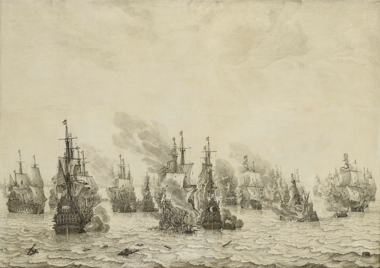 Slaget vid Livorno (Leghorn) Sjöslaget vid Livorno, 14 mars 1653: Avsnitt från det första engelska sjökriget (1652-54) av Willem van de Velde (I)
