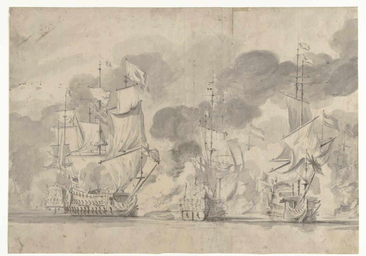 Slaget vid Lowestoft den 13 juni 1665 av Willem van de Velde (I)