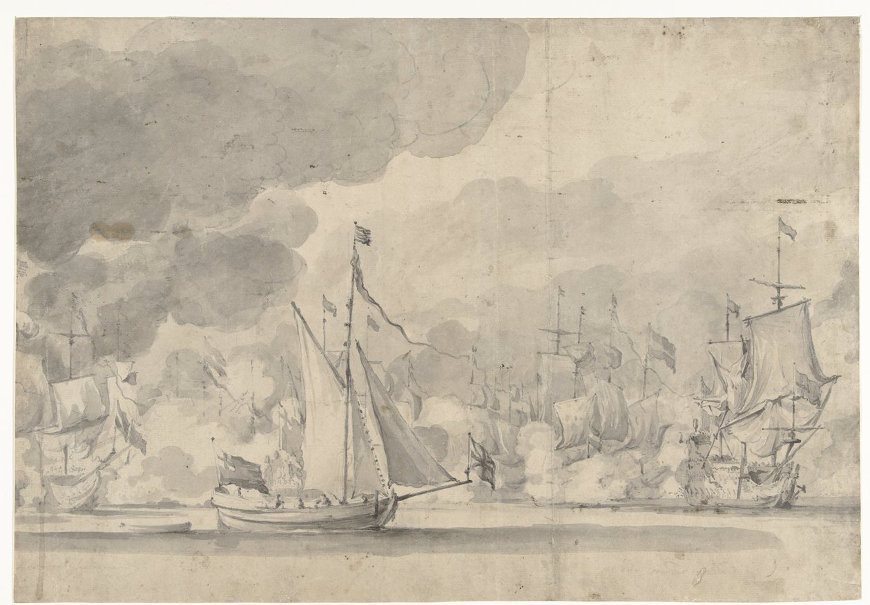 Slaget vid Lowestoft den 13 juni 1665 av Willem van de Velde (I)