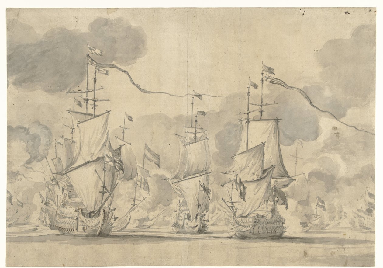Slaget vid Lowestoft den 13 juni 1665 av Willem van de Velde (I)