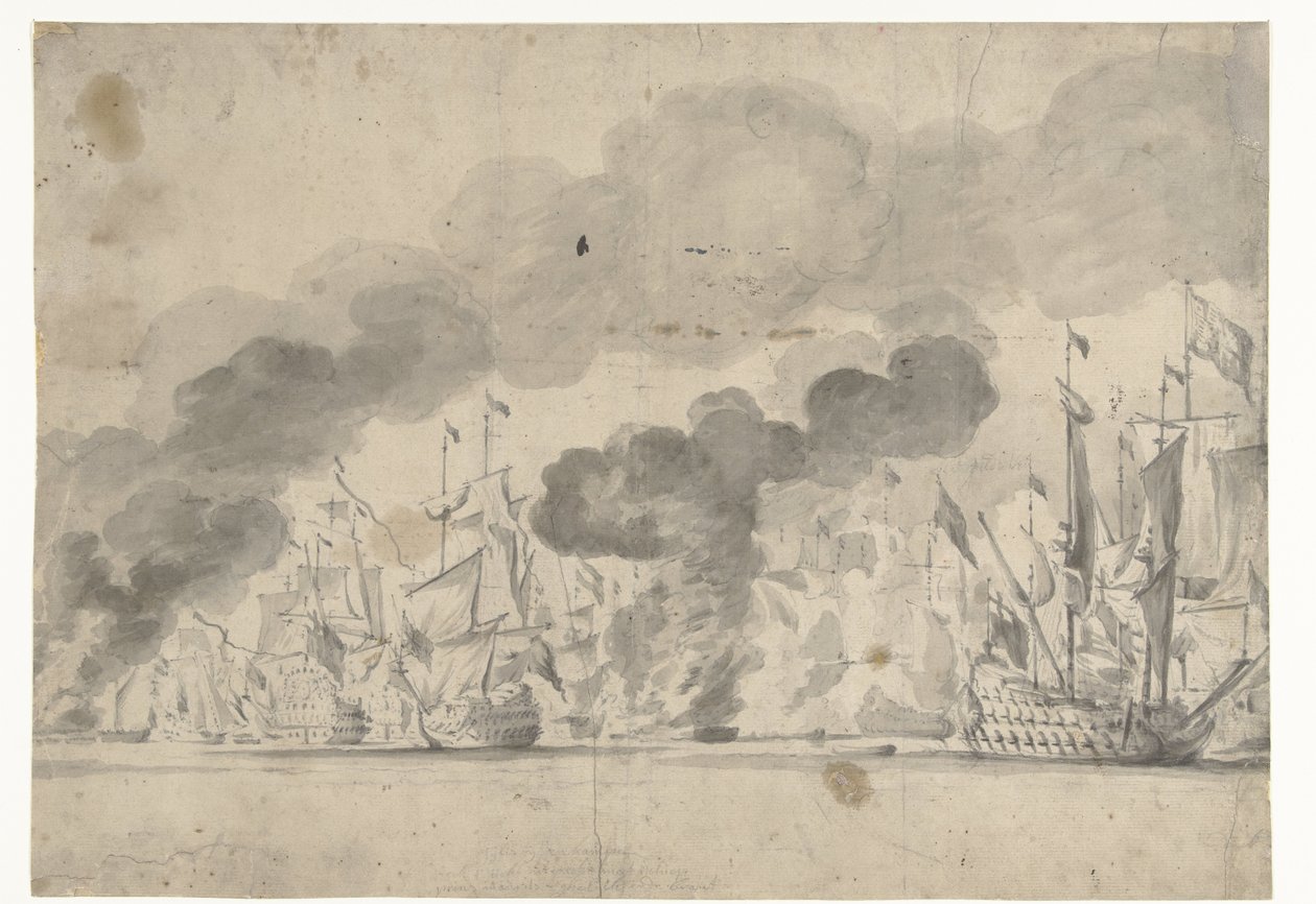 Slaget vid Lowestoft den 13 juni 1665 av Willem van de Velde (I)