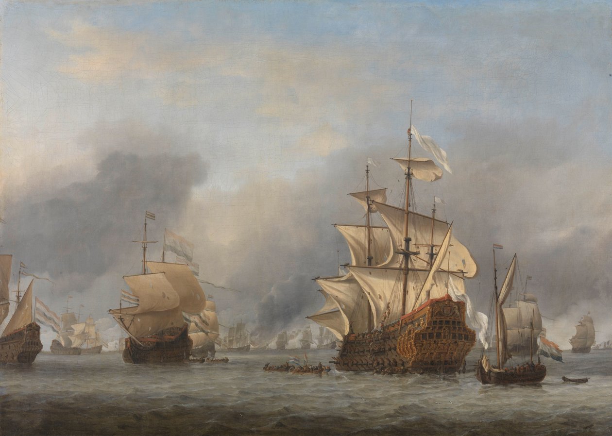 Tillfångatagandet av den kungliga prinsen Tillfångatagandet av det engelska amiralskeppet "Royal Prince" 13 juni 1666 under fyradagarsslaget, 11-14 juni 1666: avsnitt från det andra anglo-holländska kriget (1665-67) av Willem van de Velde (II)