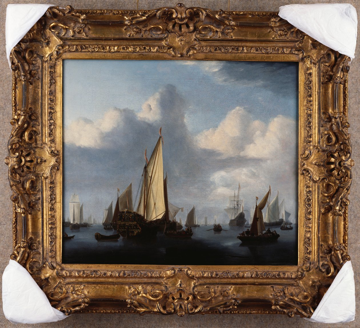 Ett havslandskap med en statyacht och annan sjöfart i ett lugn, 1654 av Willem van de Velde