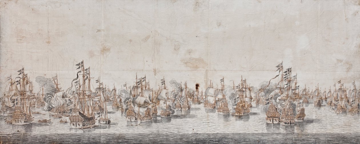 Slaget vid Fehmarn, ca 1650 (bläck och tvätt på papper) av Willem van de Velde