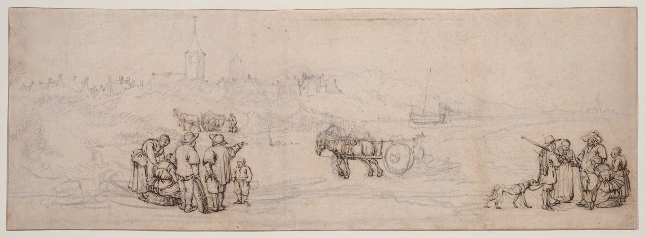 Sandscen med bondfigurer av Willem van de Velde