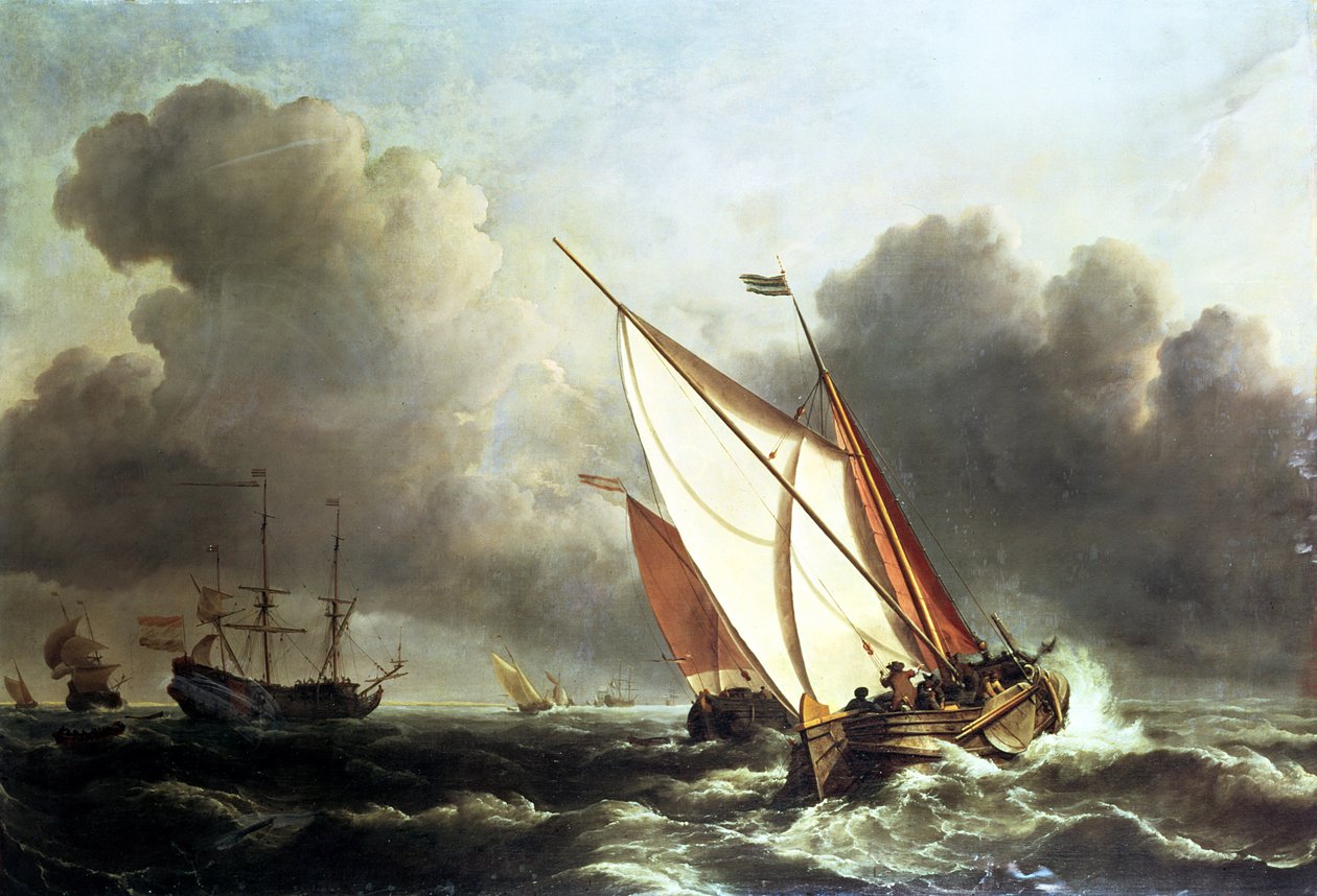 Holländsk sjöfart offshore i en stigande kuling av Willem van de Velde