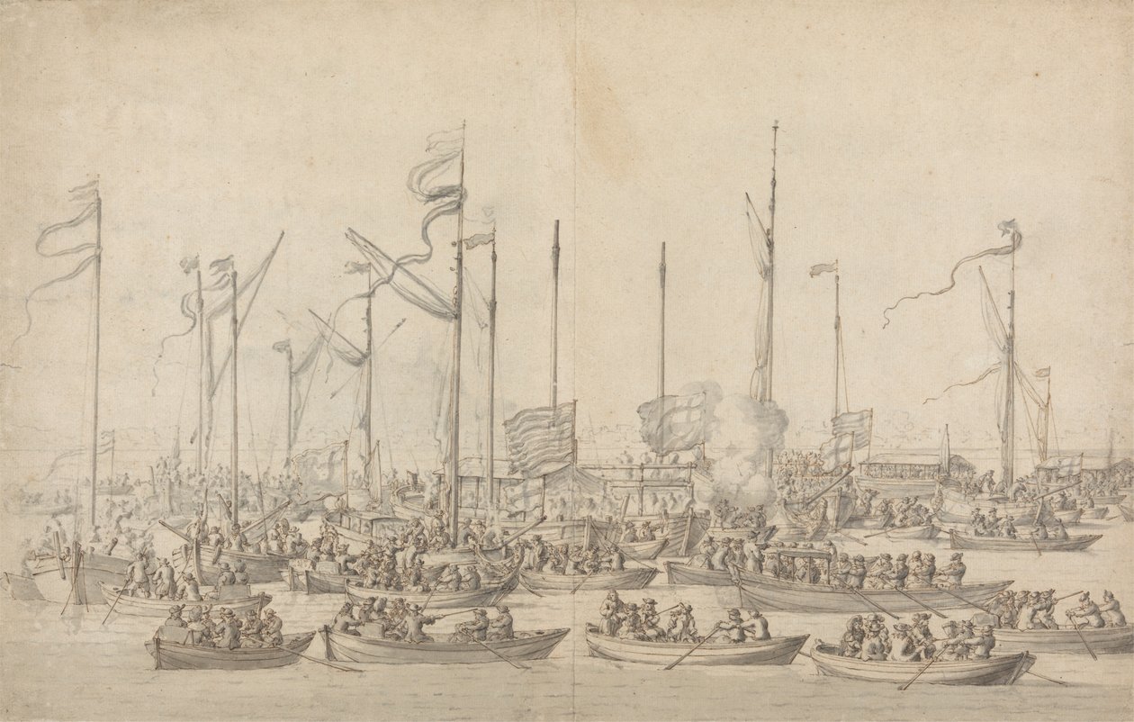 Firande på Themsen nära Whitehall av Willem van de Velde the Elder