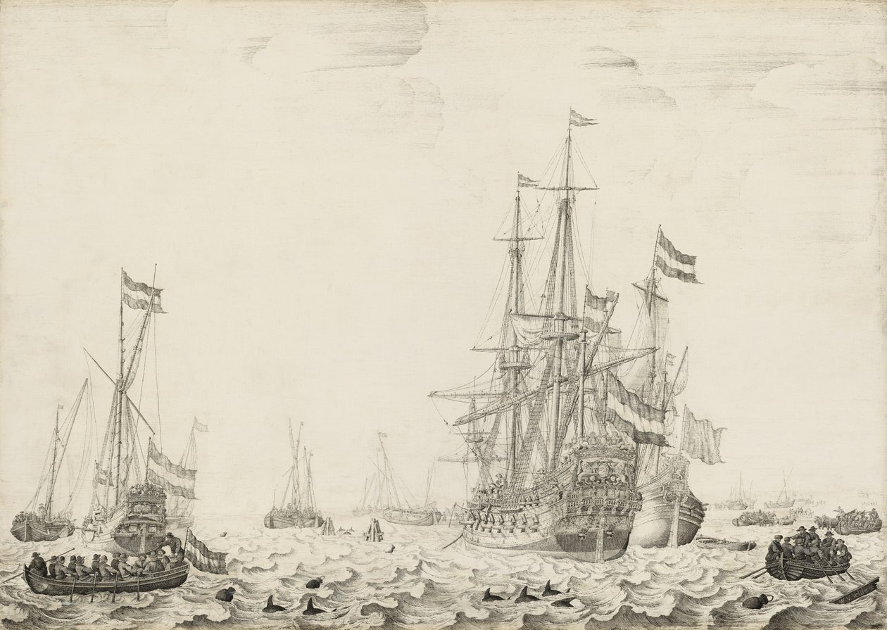 Holländska fartyg nära kusten av Willem van de Velde the Elder