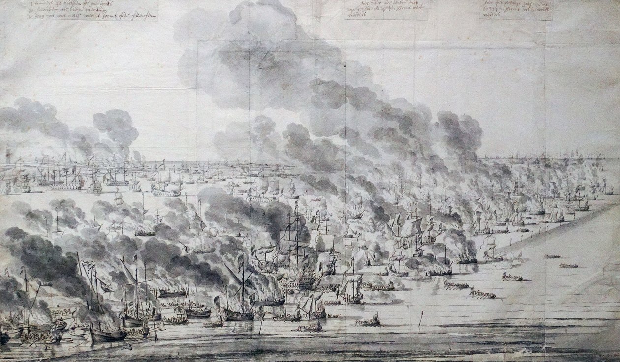 Robert Holmes sätter den nederländska flottan i brand vid Terschelling av Willem van de Velde the Elder