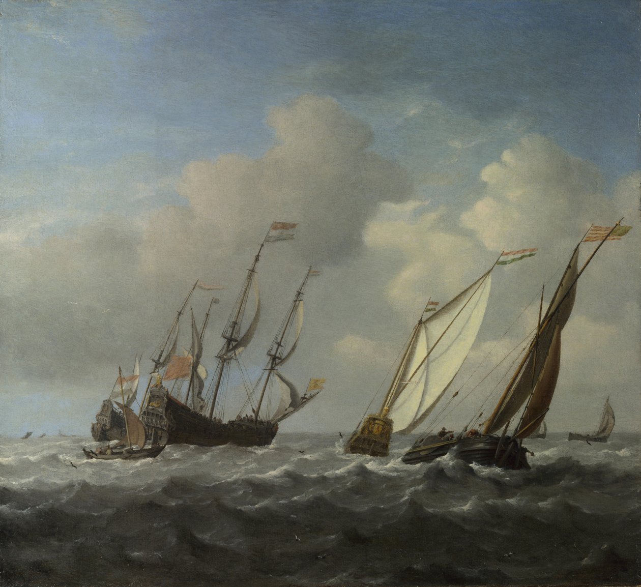 Ett holländskt skepp, en yacht och mindre fartyg i en bris, ca. 1660 av Willem van de Velde the Younger