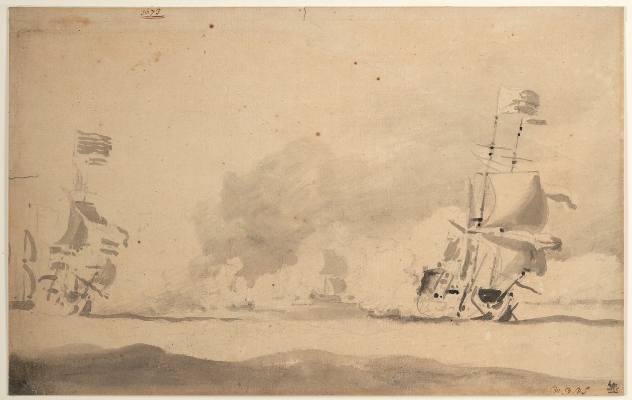 Ett holländskt fartyg jagar ett engelskt fartyg av Willem van de Velde the Younger