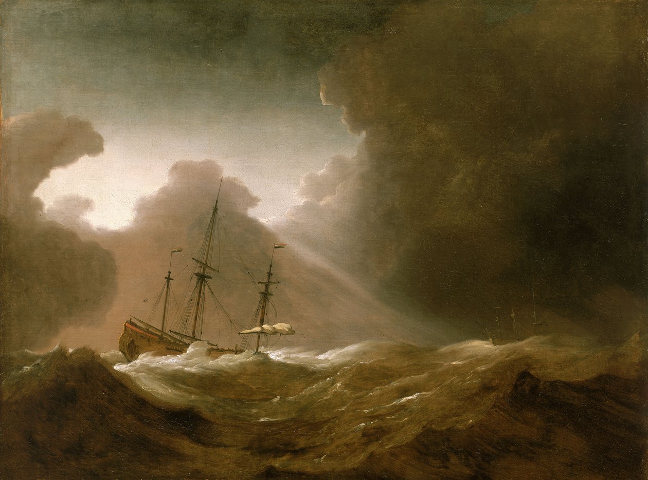 Ett holländskt fartyg i storm, ca 1690 (olja på duk) av Willem van de Velde the Younger