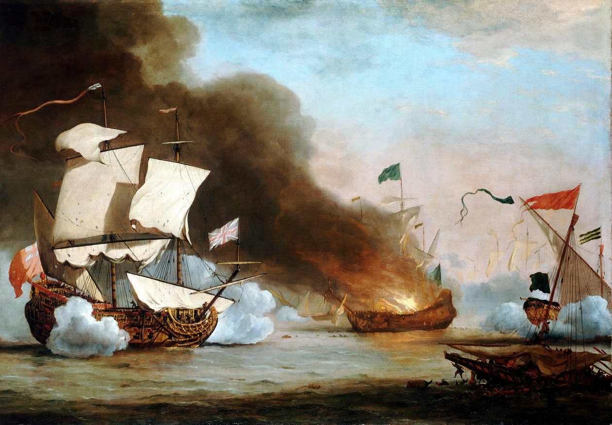 Ett engelskt fartyg i strid med Barbaresk-korsarer, ca 1680, ca 1685 (olja på duk) av Willem van de Velde the Younger