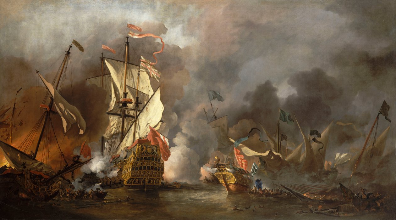 Ett engelskt fartyg i strid med Barbareskpirater av Willem van de Velde the Younger