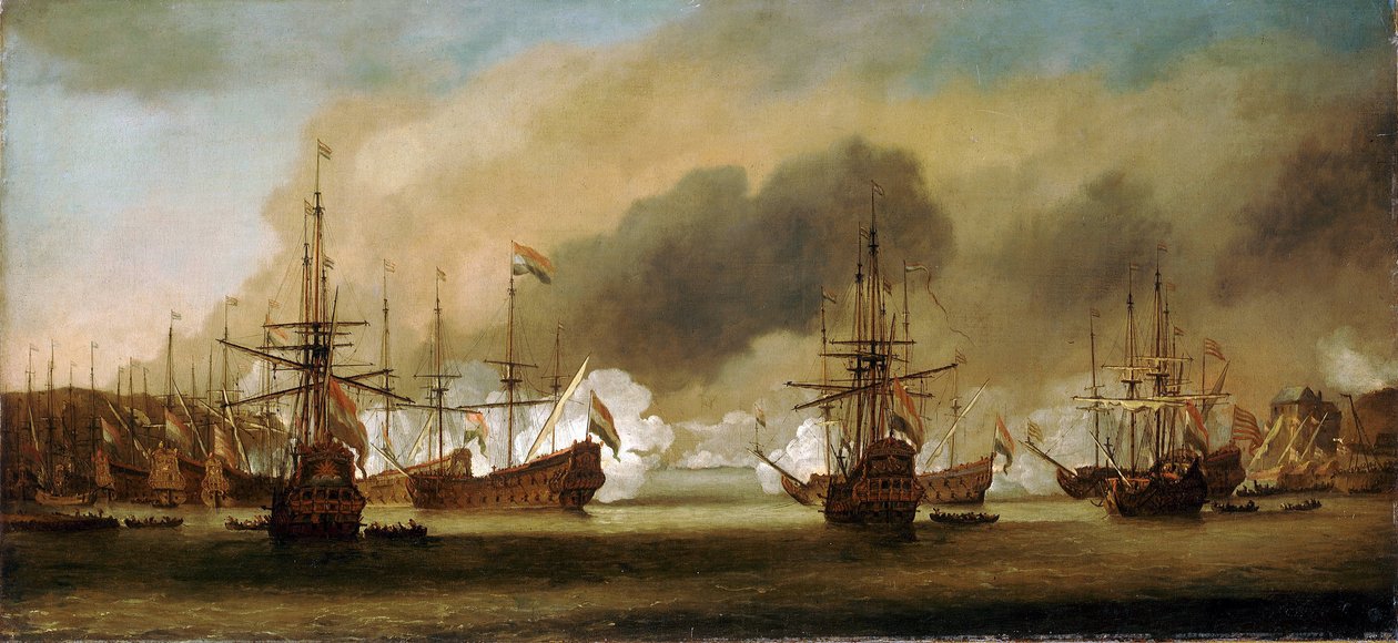 Slaget vid Bergen (eller Vagen) (Norge), 3 augusti 1665 (13 augusti 1665) av Willem van de Velde the Younger