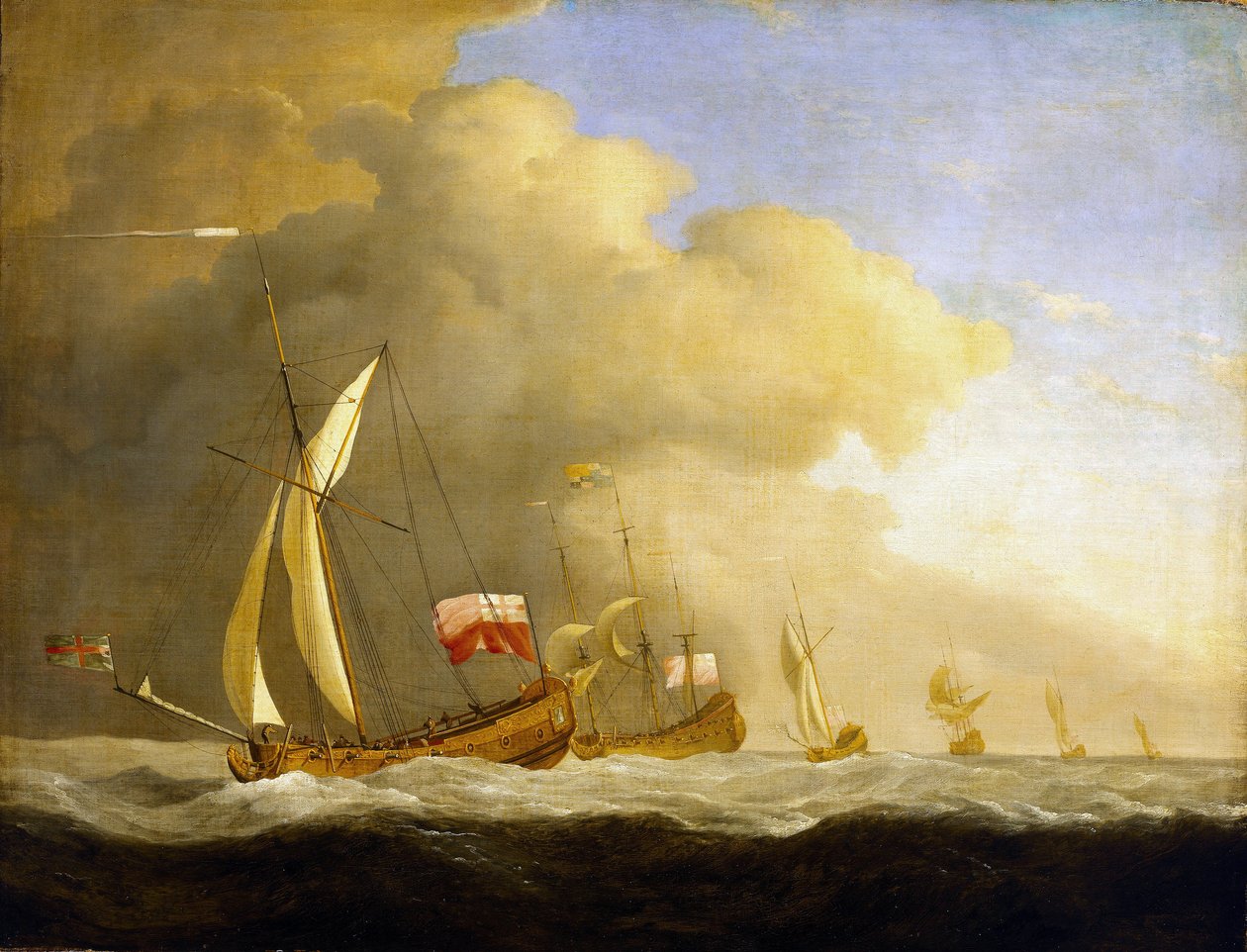 Grupp av brittiska kungliga yachter på havet av Willem van de Velde the Younger