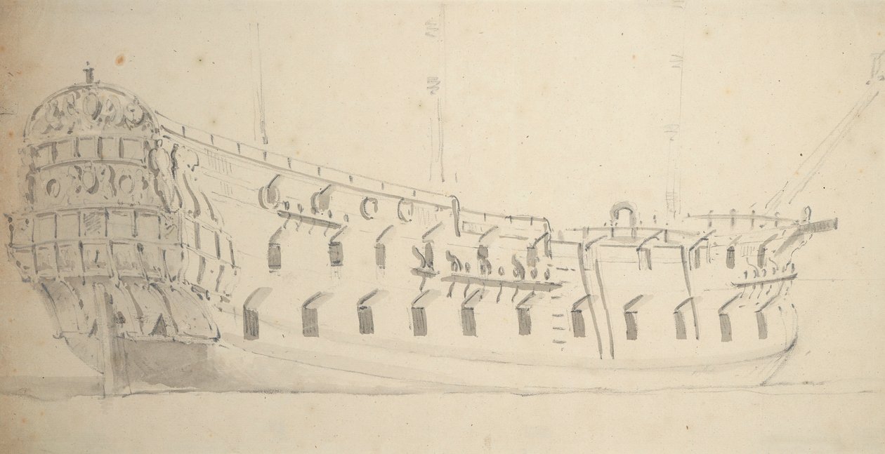 Porträtt av en engelsk fjärdeklassare, ca 1685 (grafit, grå lav) av Willem van de Velde the Younger
