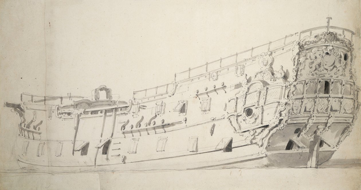 Porträtt av "Dartmouth", ca 1675 (grafit, grå tvätt) av Willem van de Velde the Younger