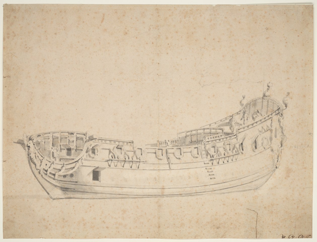 Porträtt av "James Galley", ca 1676 (offset, blyerts, lavering) av Willem van de Velde the Younger