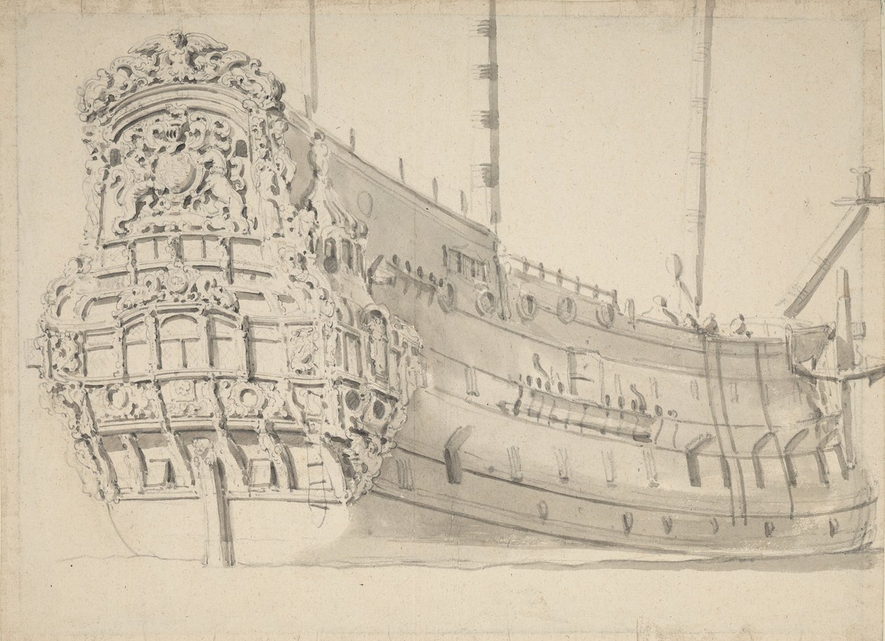 Porträtt av "James", ca 1675 (blyerts, lavering) av Willem van de Velde the Younger