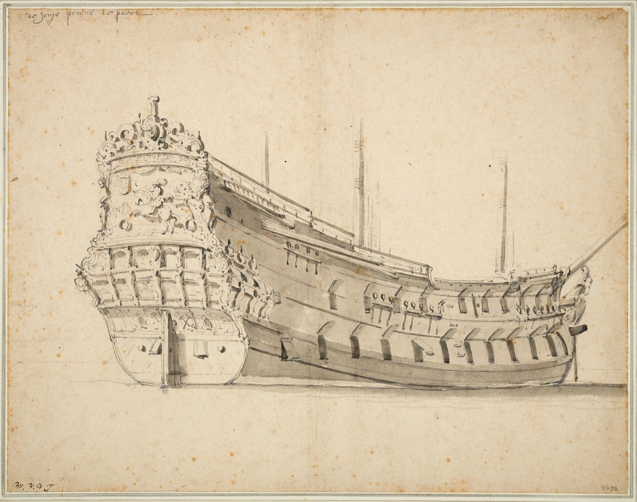 Porträtt av "Prins te Paard", byggd ca 1658 och förlisad 1683, ca 1666 (grafit, grå lav) av Willem van de Velde the Younger