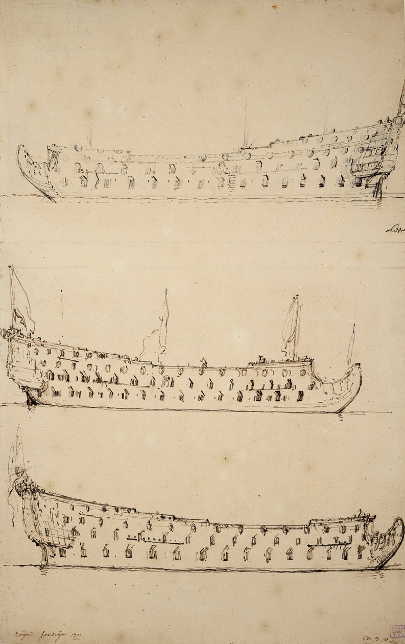 Porträtt av den "kungliga suveränen av Willem van de Velde the Younger