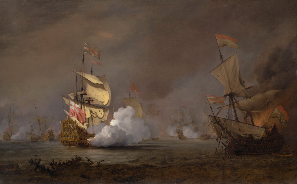 Sjöslaget under de anglo-holländska krigen av Willem van de Velde the Younger