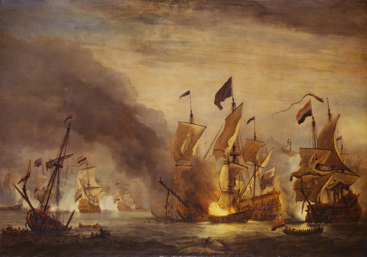Bränningen av HMS "Royal James" i slaget vid Solebay, 28 maj 1672, slutet av 1600-talet (olja på duk) av Willem van de Velde the Younger