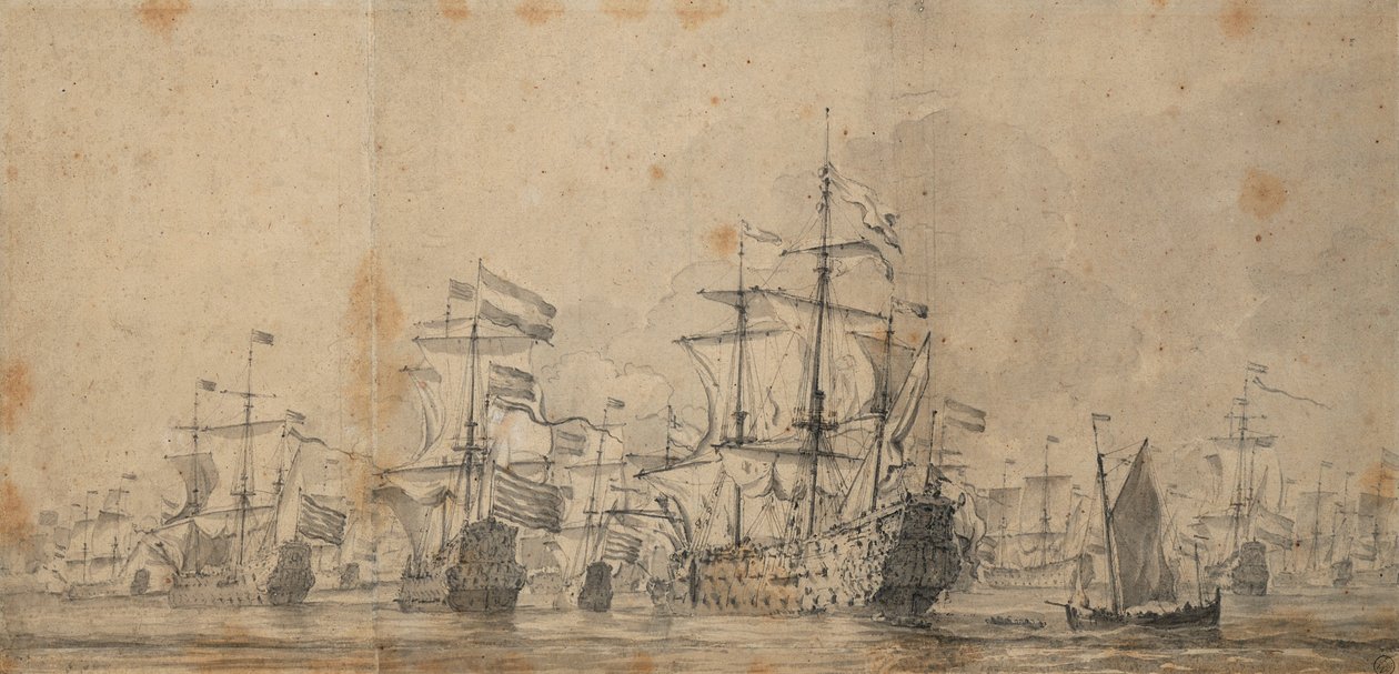 Kapitulationen av "Royal Prince", 3-13 juni 1666, ca 1666 (grafit, grå tvätt) av Willem van de Velde the Younger