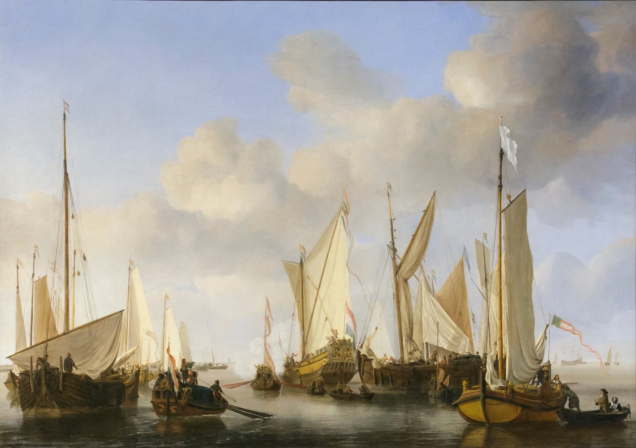 En holländsk yacht som gör honnör av Willem van de the Elder Velde