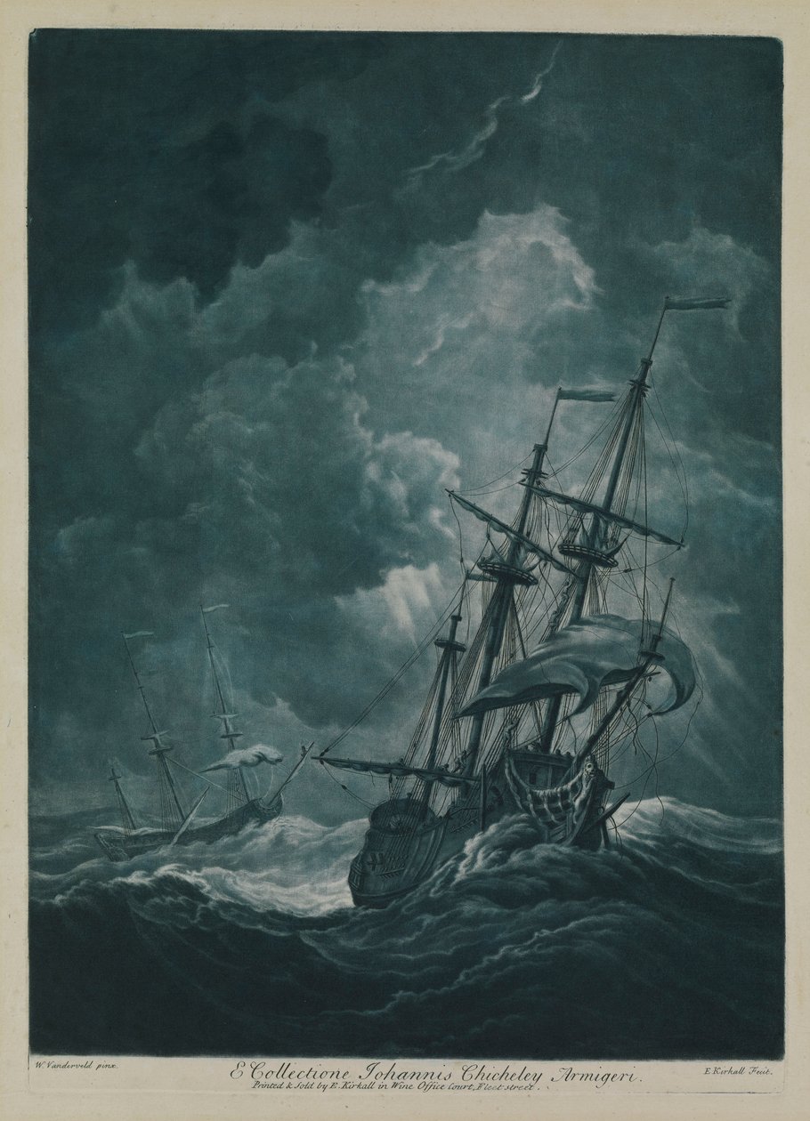 Ett fartyg i stormvind av Willem van de the Elder Velde