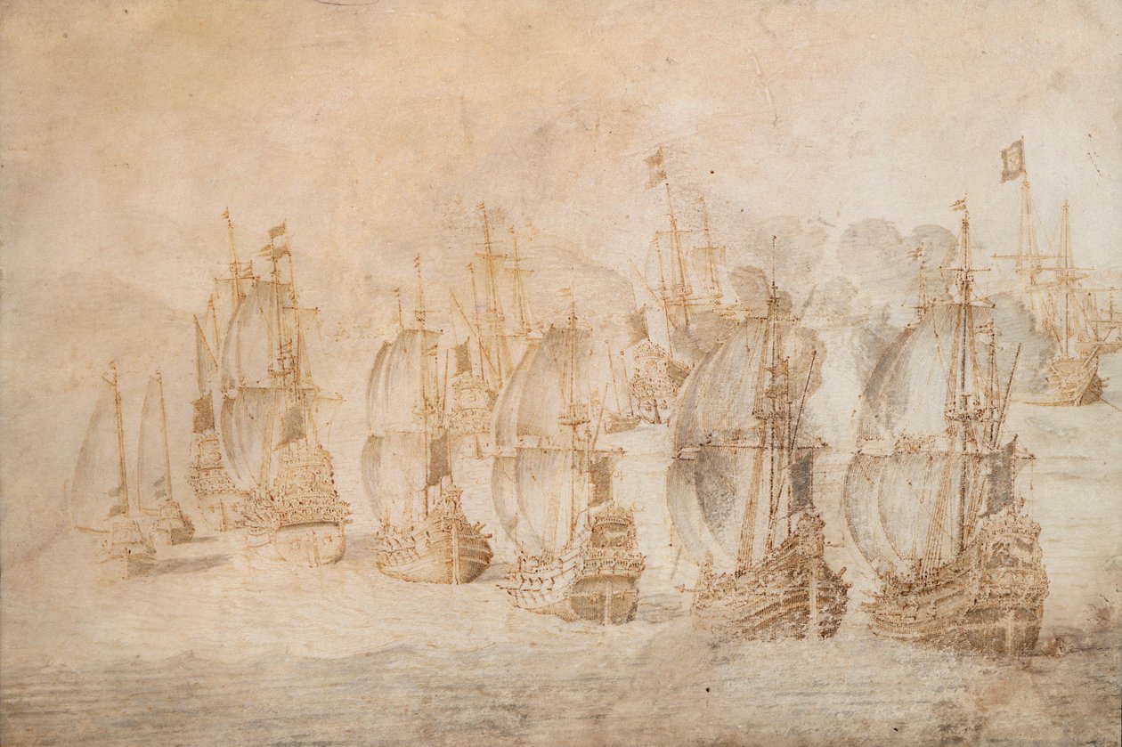 Aktion vid Tamanana, 9 september 1645 av Willem van de the Elder Velde