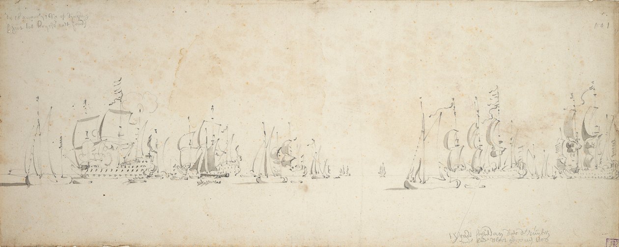 De Ruyter ansluter sig till Tromps flotta i Nordsjön, 8-18 augusti 1665 av Willem van de the Elder Velde
