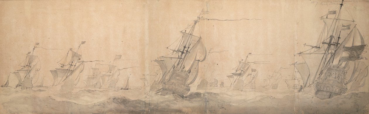Nederländska flottan slår upp kusten utanför Nordfrisiska öarna 9 [OS] / 19 oktober 1658 av Willem van de the Elder Velde