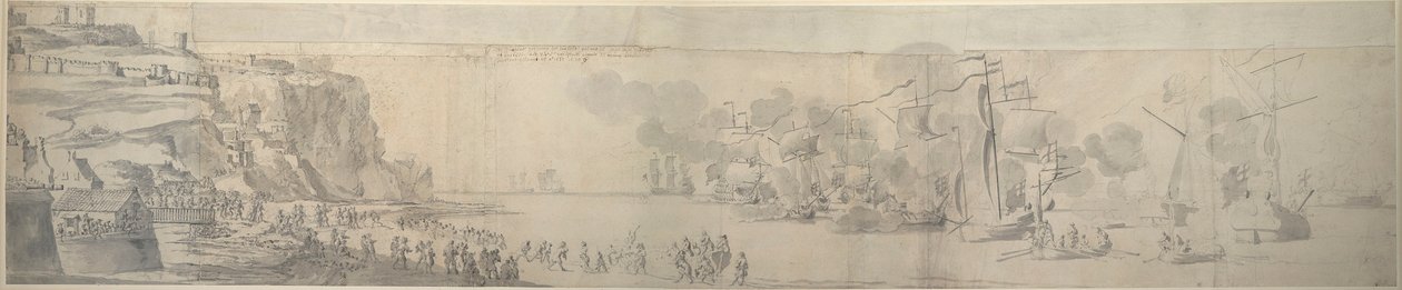 Maria av Modena landstiger i Dover, 21 november-1 december 1673, ca 1673 (grafit) av Willem van de the Elder Velde