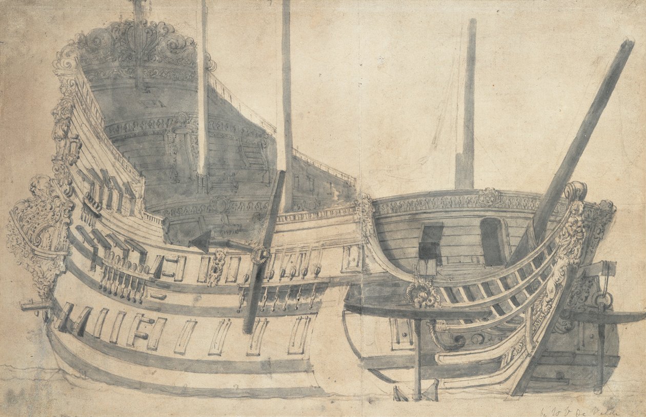 Porträtt av "Jaarsveld", ca 1665 (grafit, grå tvätt) av Willem van de the Elder Velde