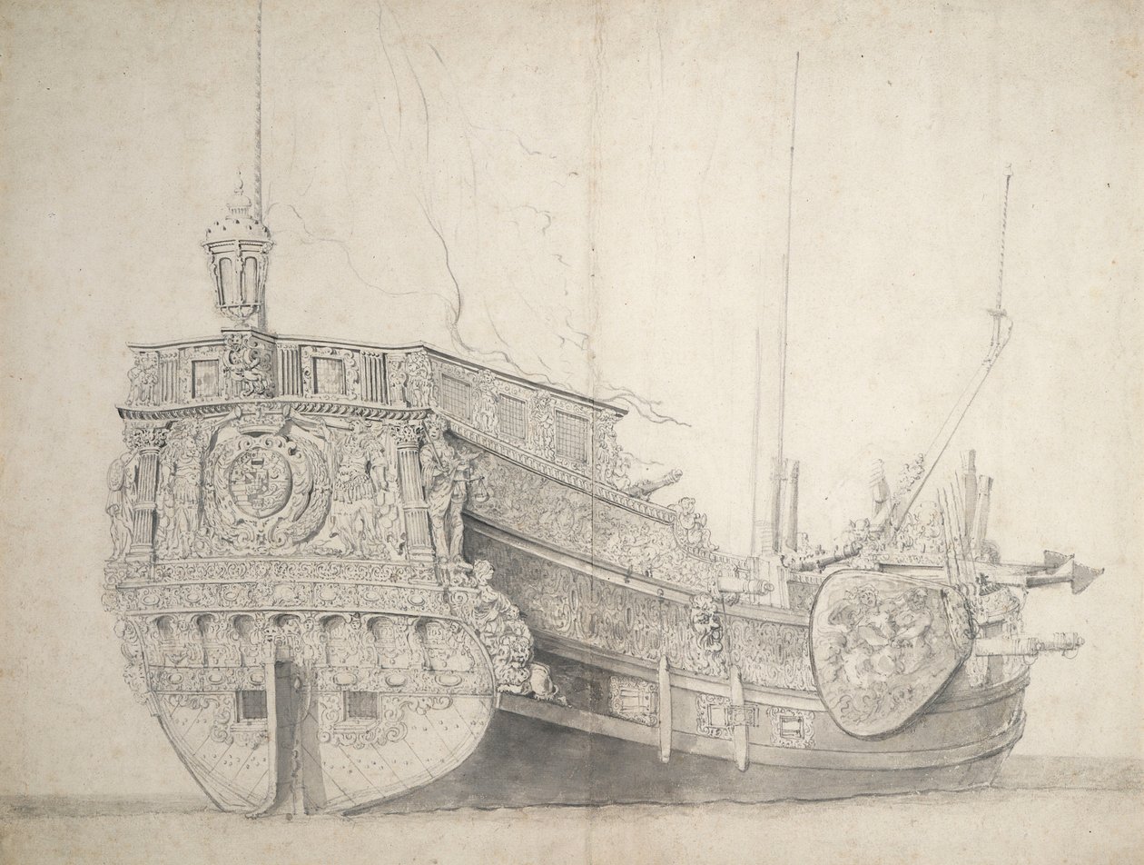 Porträtt av en holländsk prins yacht, ca 1660 (grafit, grå tvätt) av Willem van de the Elder Velde