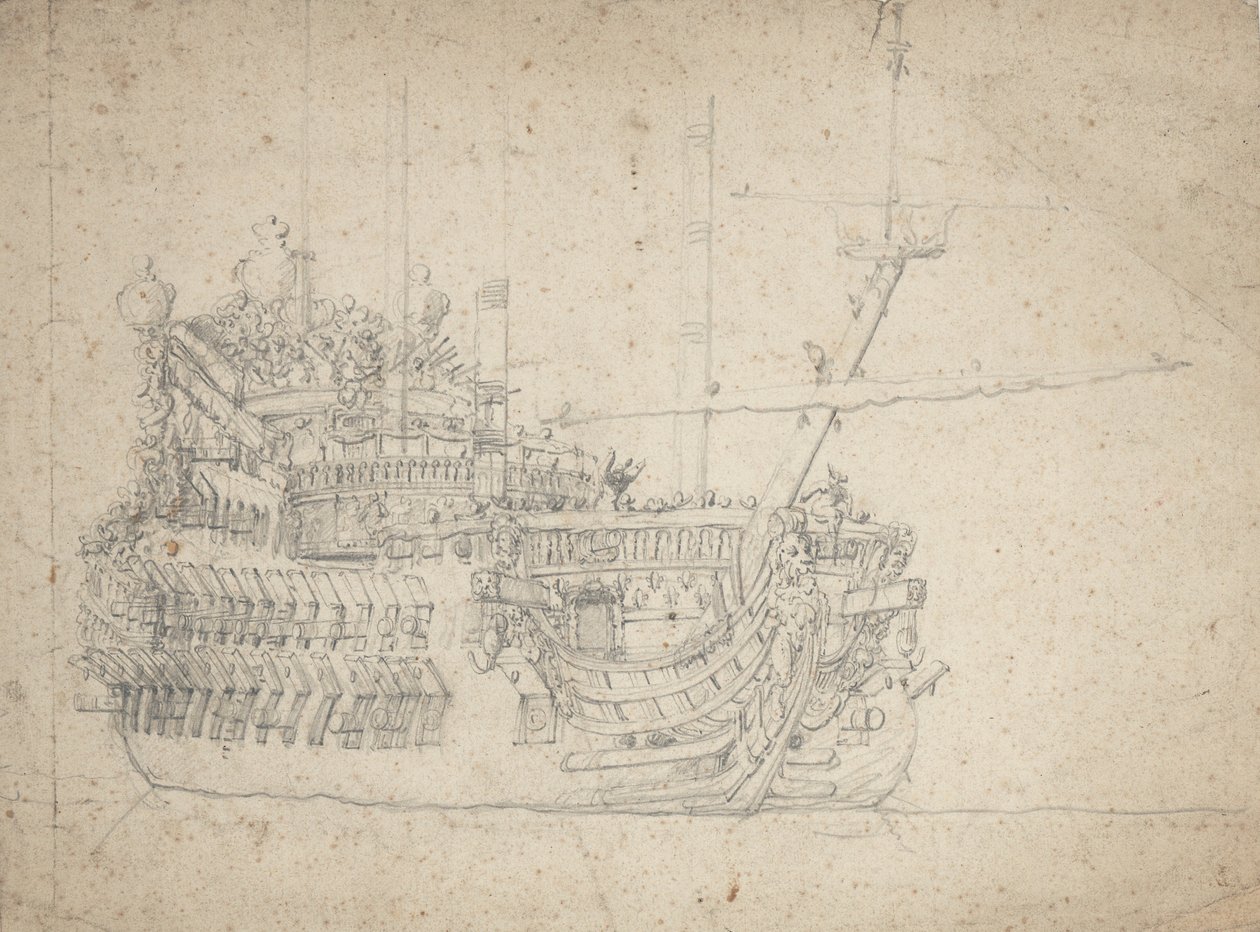 Porträtt av en fransk tvådäckare av Willem van de the Elder Velde
