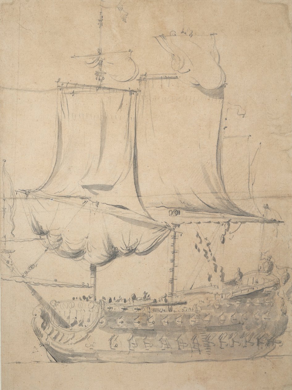 Porträtt av en engelsk tredjestatsman, ca 1685 (grafit, grå lav) av Willem van de the Elder Velde