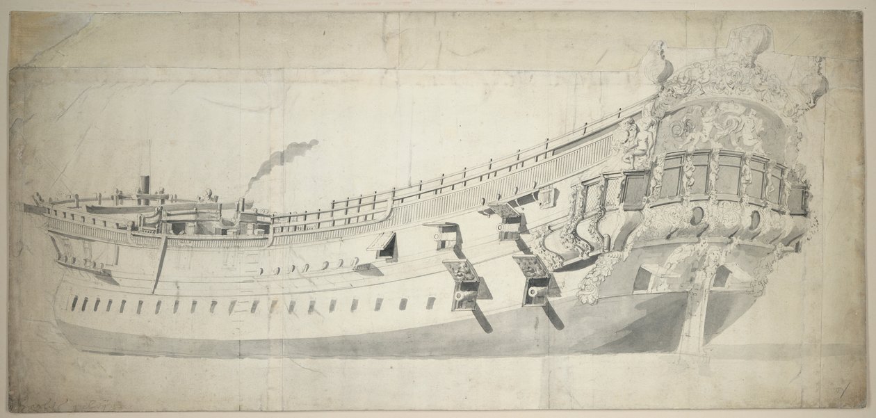 Porträtt av "Charles Galley", ca 1676 (grafit, grå tvätt) av Willem van de the Elder Velde
