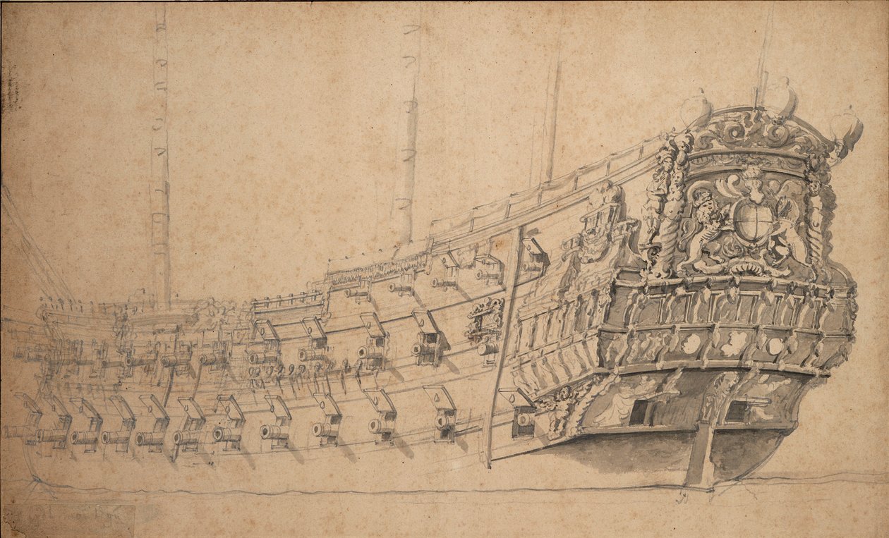 Porträtt av "Mountagu", ca 1661 (grafit, grå lav) av Willem van de the Elder Velde