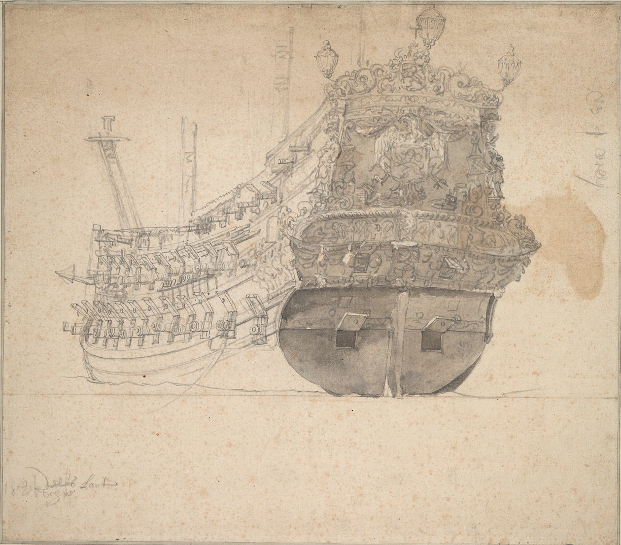 Porträtt av "Schieland", ca 1666 (grafit, grå tvätt) av Willem van de the Elder Velde