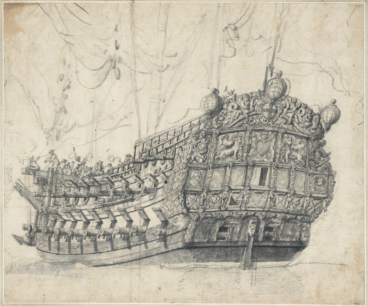 Porträtt av "Tigern" (1678), ca 1681 (grafit, grå lav) av Willem van de the Elder Velde