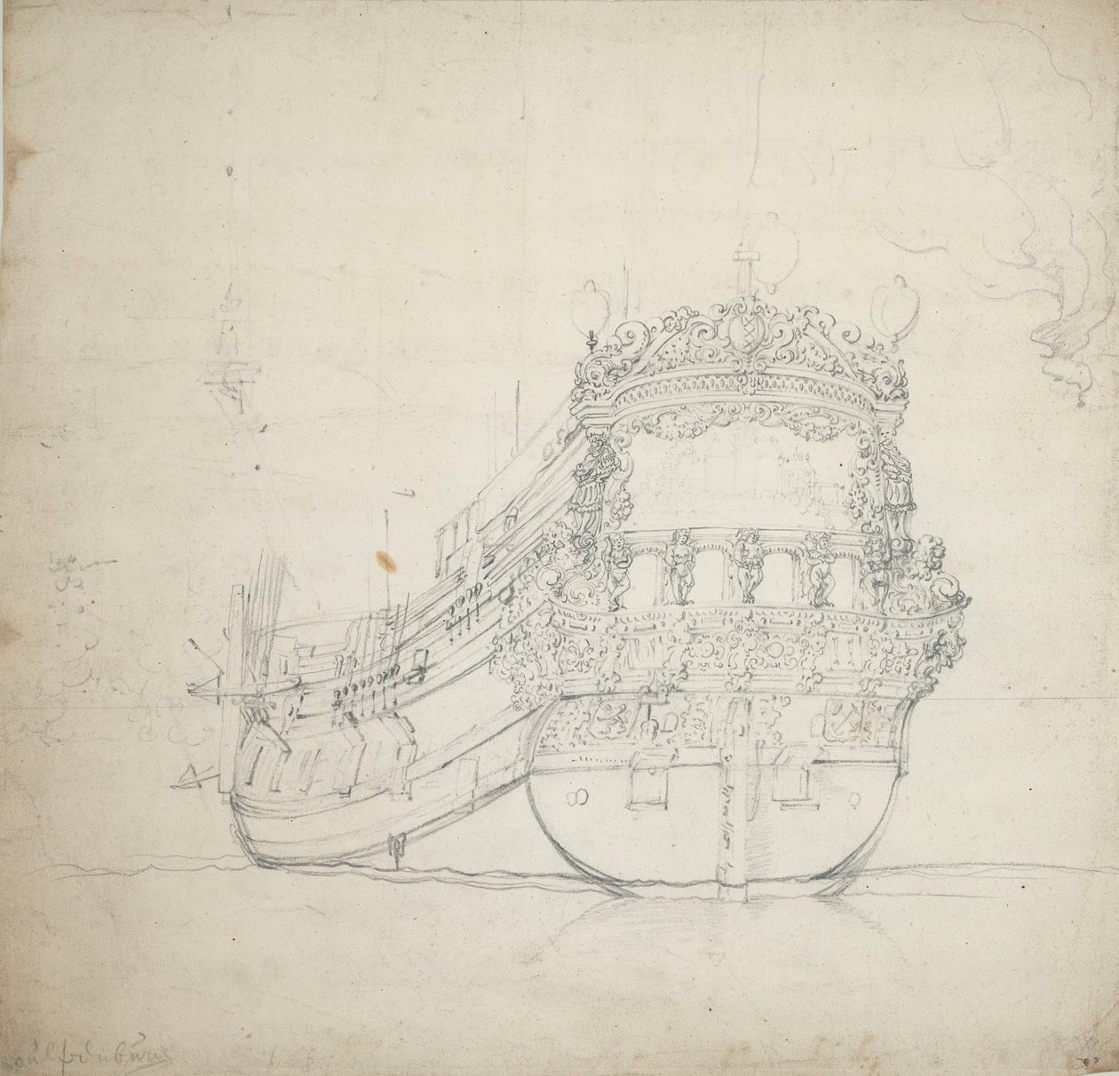 Porträtt av "Wulpenburg", ca 1659 (grafit) av Willem van de the Elder Velde