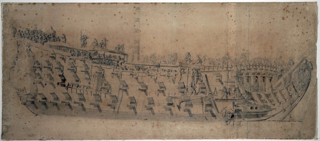 Porträtt av fartyget "London", byggt 1670, ett förstklassigt fartyg med 96 kanoner. Teckning och temperering omkring 1676, av Willem van de Velde l