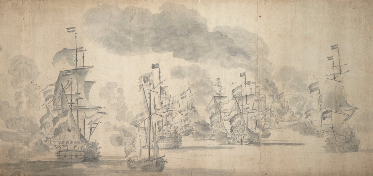 Slaget vid Solebay, 28 maj-7 juni 1672 (grafit) av Willem van de the Elder Velde